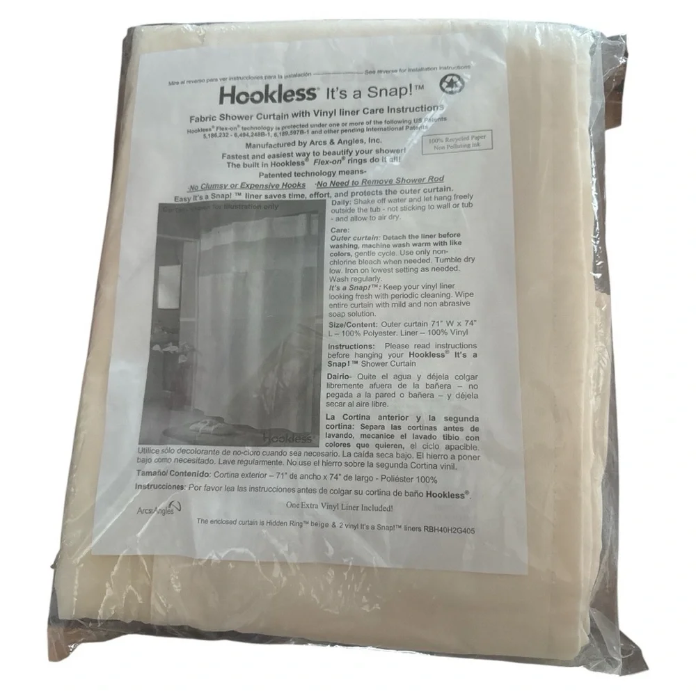 Hookless Its A Snap Fabric Shower Curtain 2 Vinyl‎ Liners Beige New